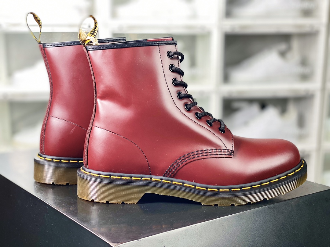 Dr. Martens Bex 8-Eye Boot 1460 High Top Series Retro Eight-hole Lace-up Full Leather Work Martin Boots ”Glossy Hard Chicken Blood Red”