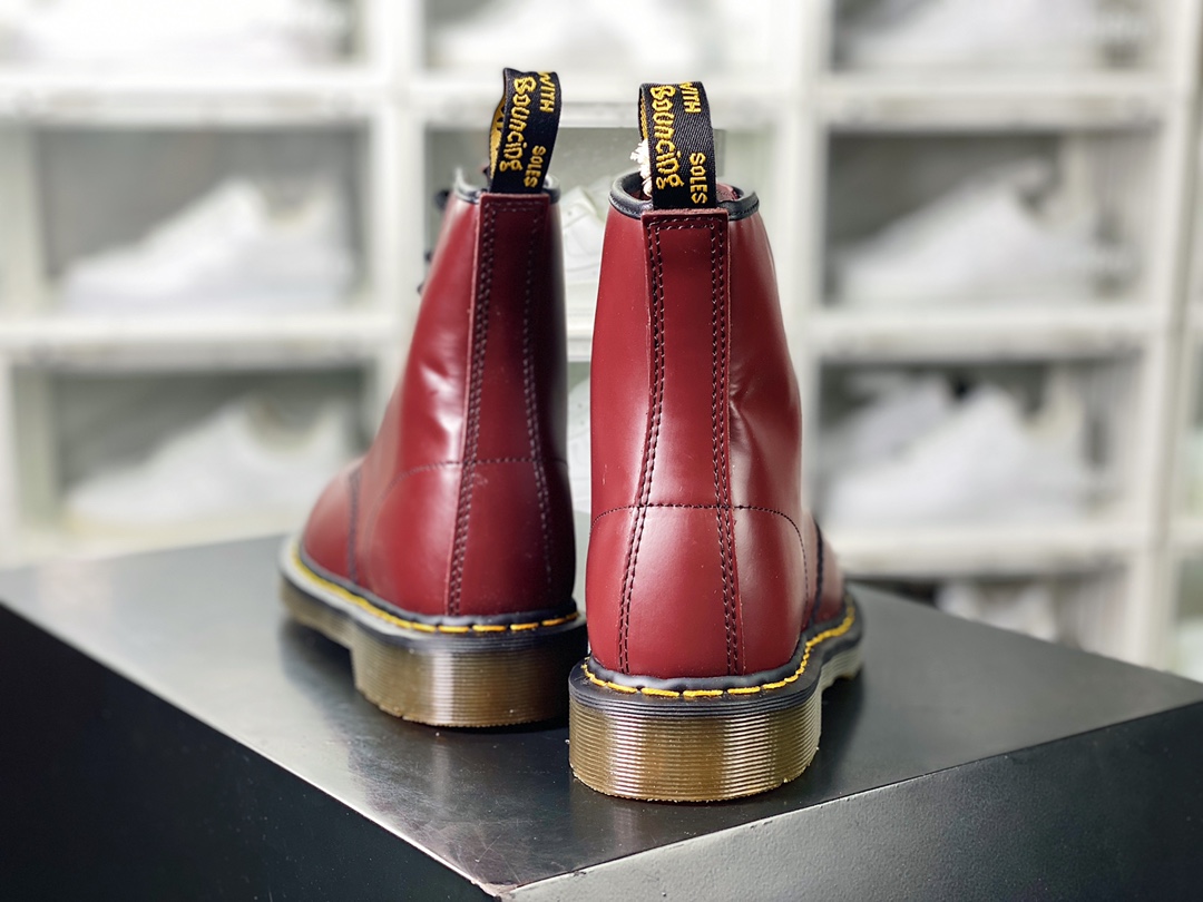 Dr. Martens Bex 8-Eye Boot 1460 High Top Series Retro Eight-hole Lace-up Full Leather Work Martin Boots ”Glossy Hard Chicken Blood Red”