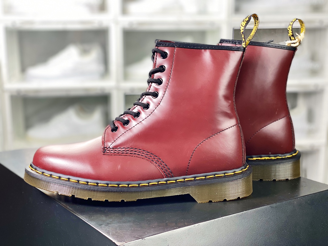 Dr. Martens Bex 8-Eye Boot 1460 High Top Series Retro Eight-hole Lace-up Full Leather Work Martin Boots ”Glossy Hard Chicken Blood Red”