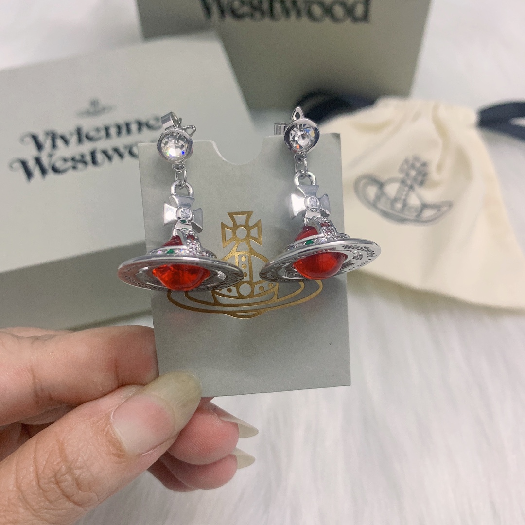 Vivienne Westwood 西太后立体红色玻璃球耳环