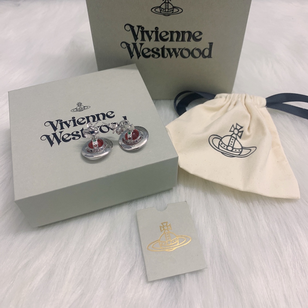 Vivienne Westwood 西太后立体红色玻璃球耳环