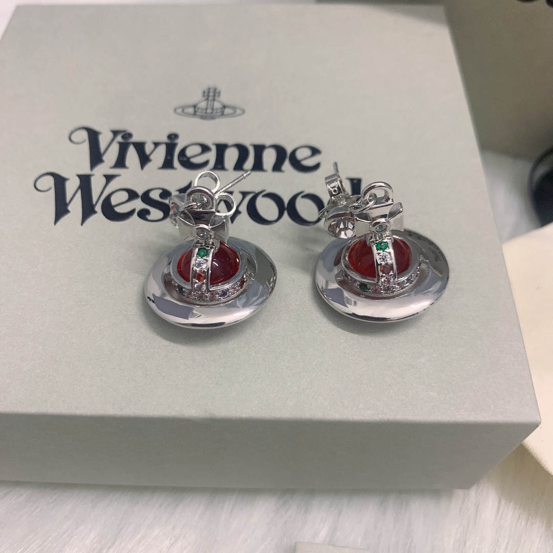 Vivienne Westwood 西太后立体红色玻璃球耳环