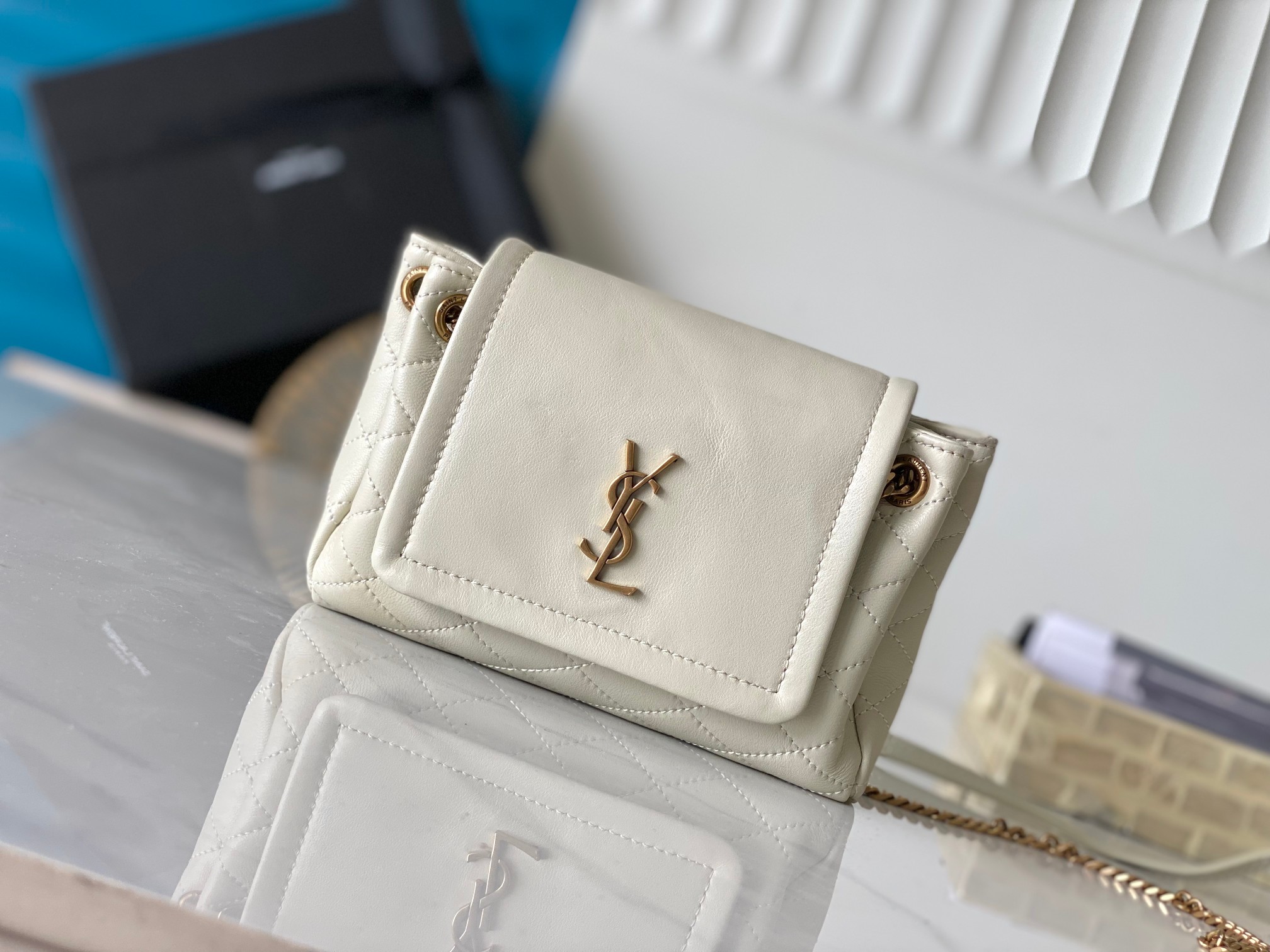 YSL Mini Nolita Lambskin Diamond-Quilted Chain Bag
