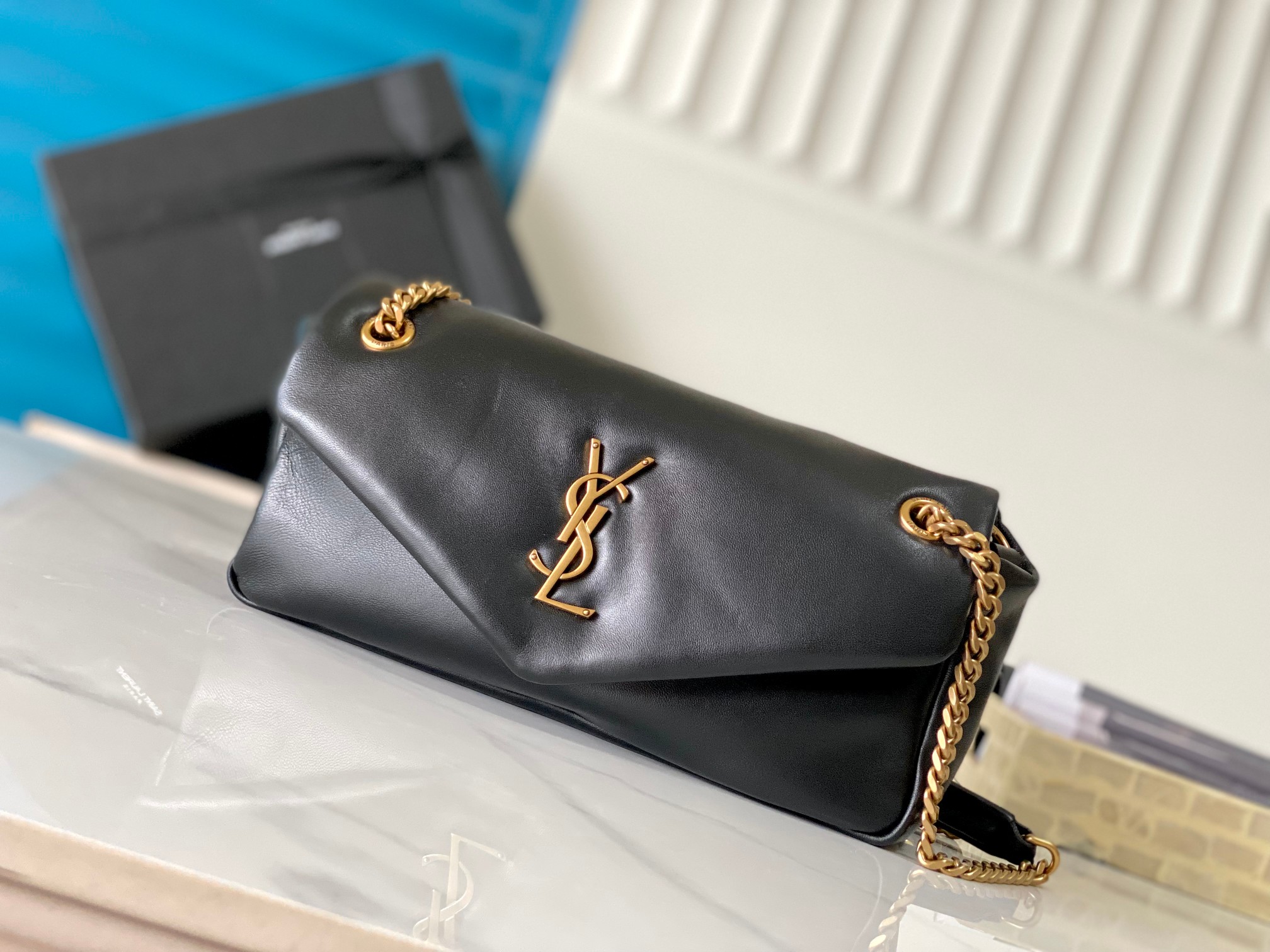 Lambskin Chain Bag Fold-over Magnetic Closure Zippered Interior Pocket