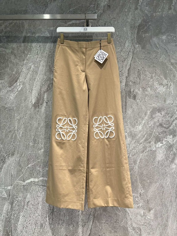 Loewe Clothing Pants & Trousers Khaki Engraving Cotton Silk Casual