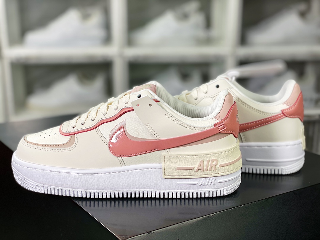 WMNS Air Force 1 Shadow”Sail White Pink”空军一号轻量增高低帮百搭板鞋“皮革米白粉”DZ1847-001