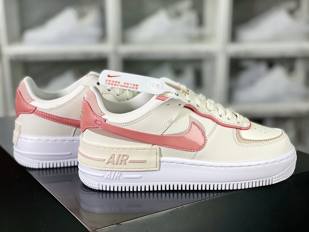 WMNS Air Force 1 Shadow”Sail White Pink”空军一号轻量增高低帮百搭板鞋“皮革米白粉”DZ1847-001