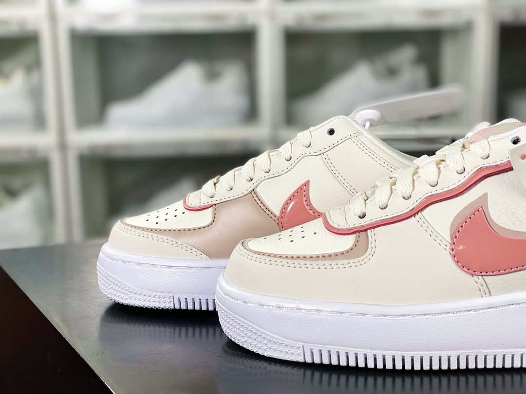 WMNS Air Force 1 Shadow”Sail White Pink”空军一号轻量增高低帮百搭板鞋“皮革米白粉”DZ1847-001