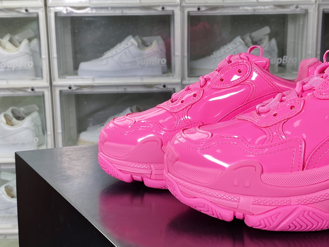 BALENCIAGA Triple S Clear Sole Sneaker ”Fluorescent Pink” fashion grandpa sneakers ”PVC rubber patent leather fluorescent points” 734953 W2PAA 5000