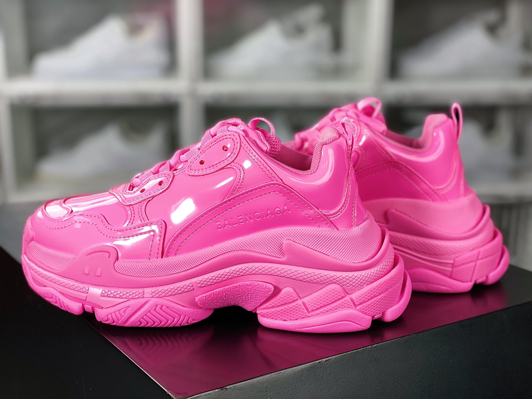 BALENCIAGA Triple S Clear Sole Sneaker ”Fluorescent Pink” fashion grandpa sneakers ”PVC rubber patent leather fluorescent points” 734953 W2PAA 5000