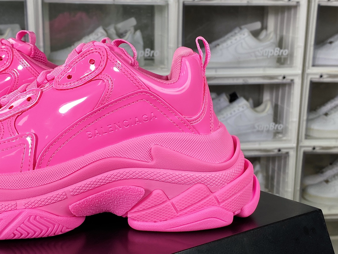 BALENCIAGA Triple S Clear Sole Sneaker ”Fluorescent Pink” fashion grandpa sneakers ”PVC rubber patent leather fluorescent points” 734953 W2PAA 5000