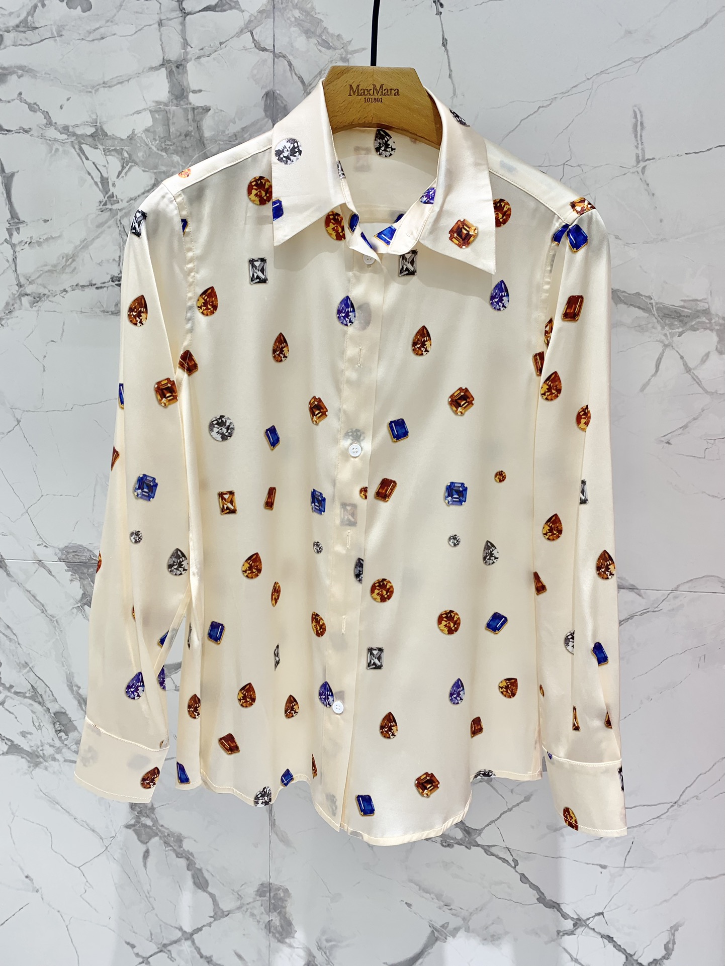 MAXMAR Silk Blouse Women's Gemstone Print Cardigan Shirt - Apricot SML 2 i1692545723 1340 1
