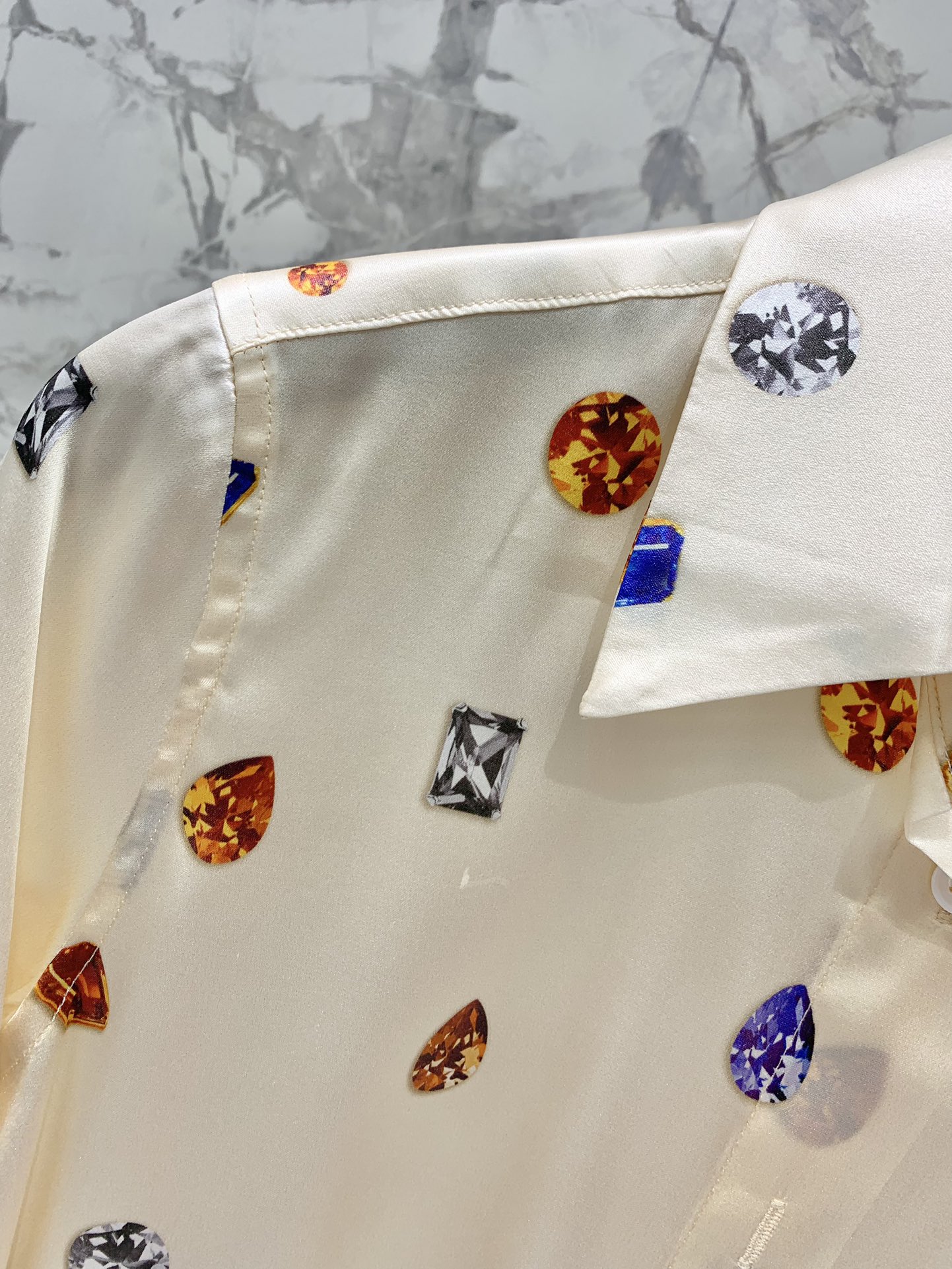 MAXMAR Silk Blouse Women's Gemstone Print Cardigan Shirt - Apricot SML 3 i1692545723 2220 2
