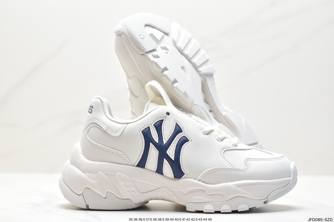 Korea Limited Release NY Yankees Limited x MLB Big Ball Chunky Mesh Thick-soled Daddy Jogging Shoes ”Mesh Ivory Black NY Print” 3ASHMS13N (GP007)