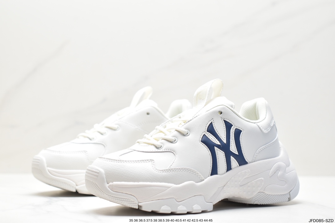 Korea Limited Release NY Yankees Limited x MLB Big Ball Chunky Mesh Thick-soled Daddy Jogging Shoes ”Mesh Ivory Black NY Print” 3ASHMS13N (GP007)