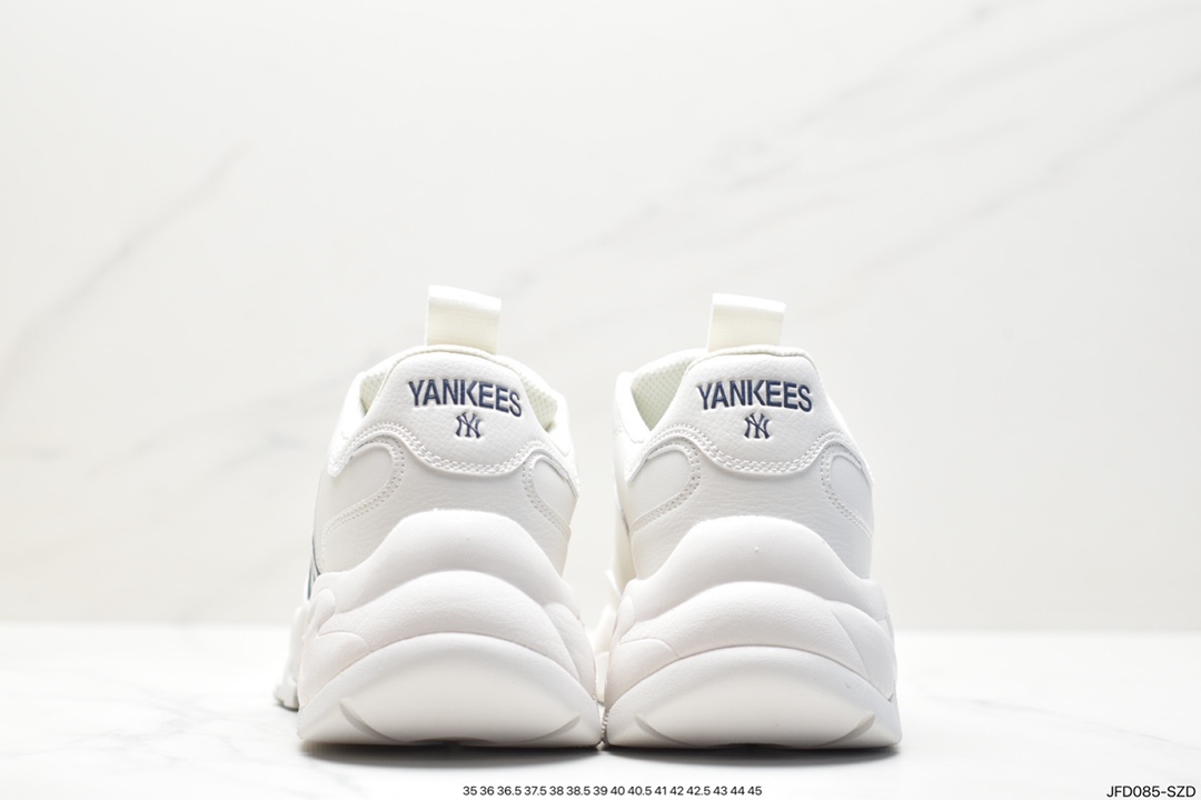 Korea Limited Release NY Yankees Limited x MLB Big Ball Chunky Mesh Thick-soled Daddy Jogging Shoes ”Mesh Ivory Black NY Print” 3ASHMS13N (GP007)