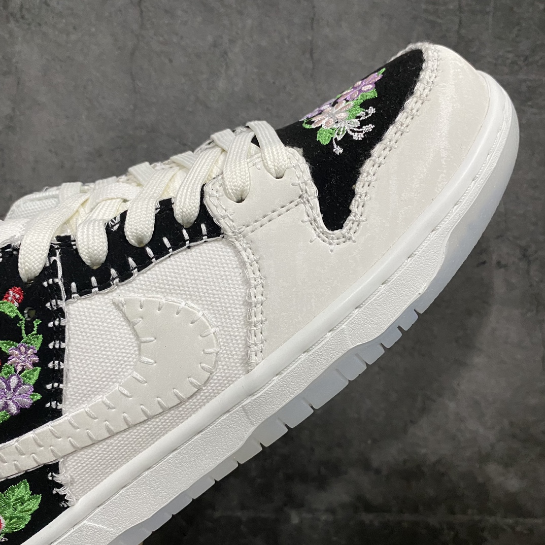 图片[5]-【纯原C版】Nk SB Dunk Low \”N7\” 花卉刺绣 SB低帮休闲板鞋 FD6951-300nn鞋身整体以白色织物材质搭配皮革框架呈现，侧面的Swoosh则以红色点缀，并且带有特殊的车线设计，营造出狂野氛围！颜值十分亮眼。n#鞋舌标签也采用红色点缀，后跟部分带有白色Swoosh以及N7 Logon点缀，表明鞋款主题。鞋垫采用了特殊的花卉图案呈现，与鞋身细节相呼应。鞋底采用白色中底搭配半透明水晶外底设计，内侧则以红色呈现，为整个设计收尾。 尺码：36 36.5 37.5 38 38.5 39 40 40.5 41 42 42.5 43 44 44.5 45 46 47.5-莆田鞋批发中心