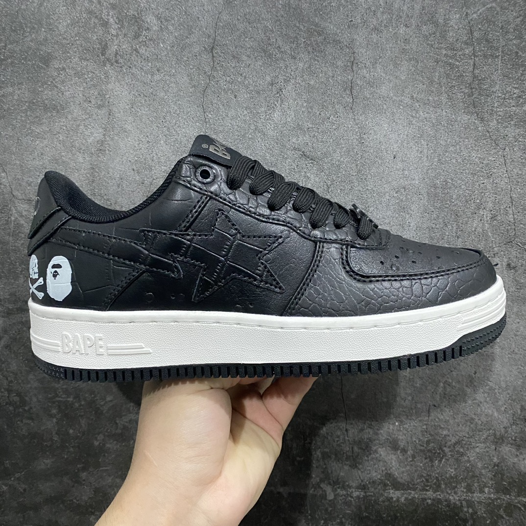 [Pure original C version] NBHD/NEIGHBORHOOD x BAPE Sta Low Flash Star Series Low-top Classic Retro Casual Sports Sneakers ”Crocodile Leather Black and White Bone” 001FW-J231-901