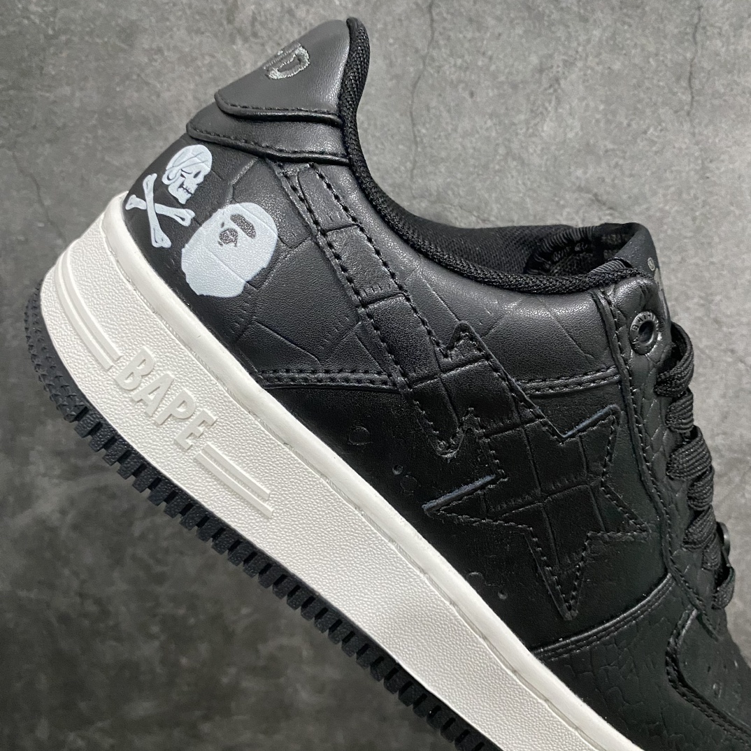 [Pure original C version] NBHD/NEIGHBORHOOD x BAPE Sta Low Flash Star Series Low-top Classic Retro Casual Sports Sneakers ”Crocodile Leather Black and White Bone” 001FW-J231-901