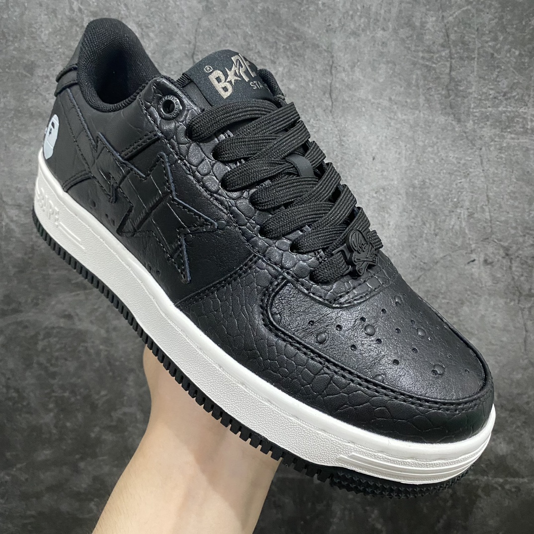 [Pure original C version] NBHD/NEIGHBORHOOD x BAPE Sta Low Flash Star Series Low-top Classic Retro Casual Sports Sneakers ”Crocodile Leather Black and White Bone” 001FW-J231-901