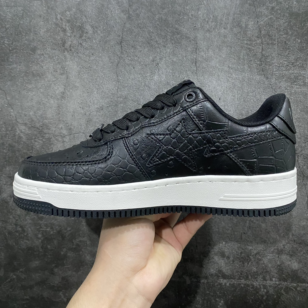 [Pure original C version] NBHD/NEIGHBORHOOD x BAPE Sta Low Flash Star Series Low-top Classic Retro Casual Sports Sneakers ”Crocodile Leather Black and White Bone” 001FW-J231-901