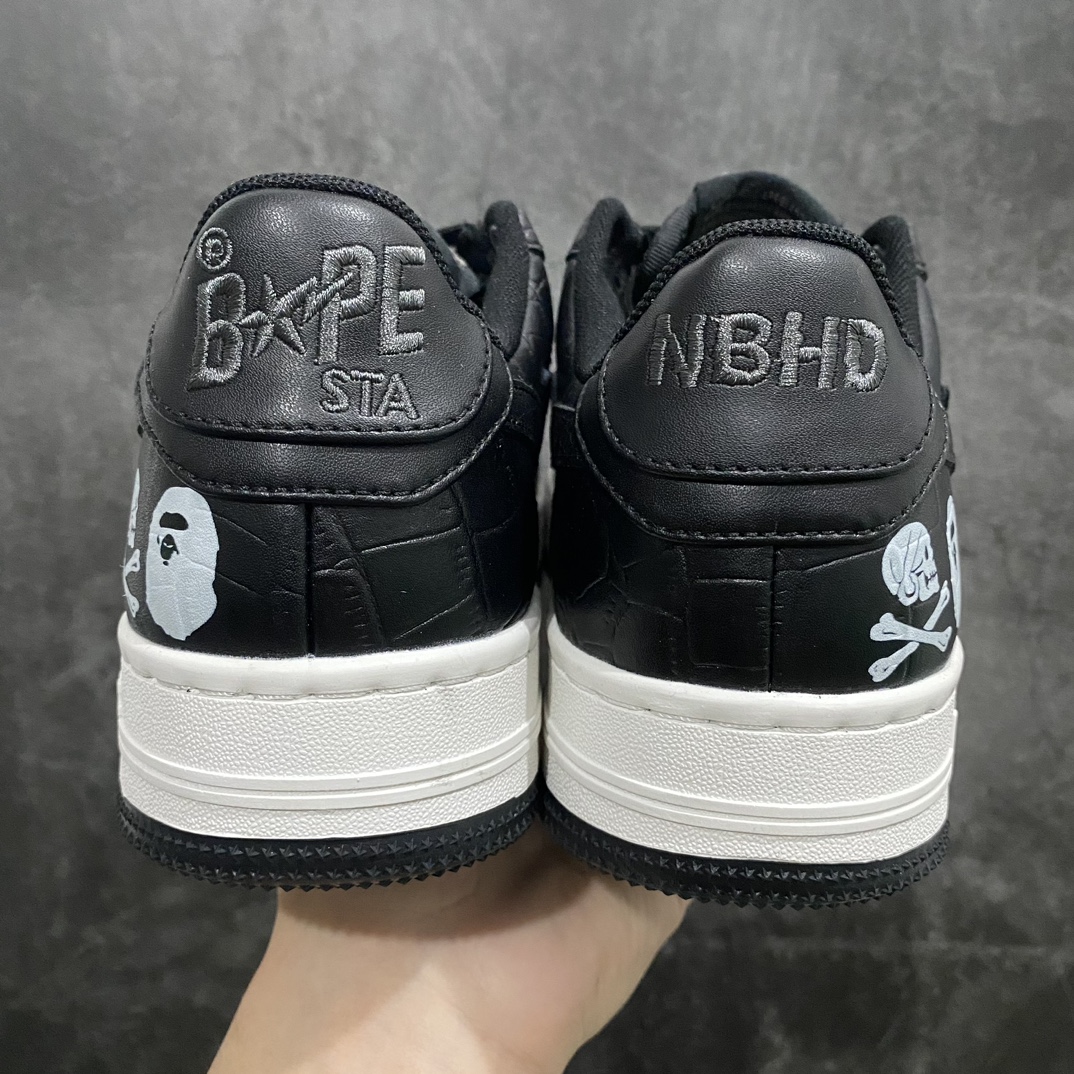 [Pure original C version] NBHD/NEIGHBORHOOD x BAPE Sta Low Flash Star Series Low-top Classic Retro Casual Sports Sneakers ”Crocodile Leather Black and White Bone” 001FW-J231-901