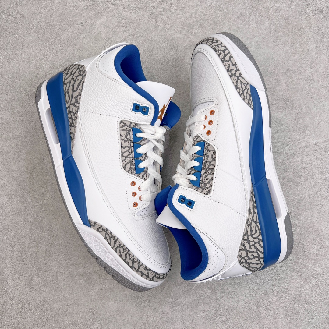 图片[3]-零售💰260 ＃KZ神版福利回馈‼Air Jordan AJ3 Retro 奇才白蓝 CT8532-148 独家外贸特供尺码含45.5 48.5 国内外口碑最好最推荐的产品 市场中端王者 亲自操刀耗时半年巨作 全套原纸板楦头开发 原厂大底磨具加持立体防滑纹理 原装可视Air Sole气垫 原汁原味最完美的三代版型 唯一正确鞋头趴度弧度高度鞋身腰线 此版本只针对中端市场 皮料材质有所更替 其他数据细节工艺流程均保持一致 绝不口嗨 细节品控鞋型随意秒杀市面3XX 4XX 原厂TPU后跟饰片 正确内里反口里网布 皮料菱角分明不变形无多余毛边 正确手工大底描漆拉丝 市场唯一原厂鞋扣模具 原厂织唛标 原厂飞人电绣工艺 尾指中部跳三针 独家绑鞋带手法 印刷中底布 四线拉帮 米色美纹纸贴合固定 进口港宝加持 后跟自然饱满 全鞋荧光划线卡点 追求极致完美 每一双都是工艺品 多重QC质检 超越公司货的品控标准 实实在在的免检产品 尺码：40 40.5 41 42 42.5 43 44 44.5 45 45.5 46 47.5 48.5 编码：by2936060-运动鞋