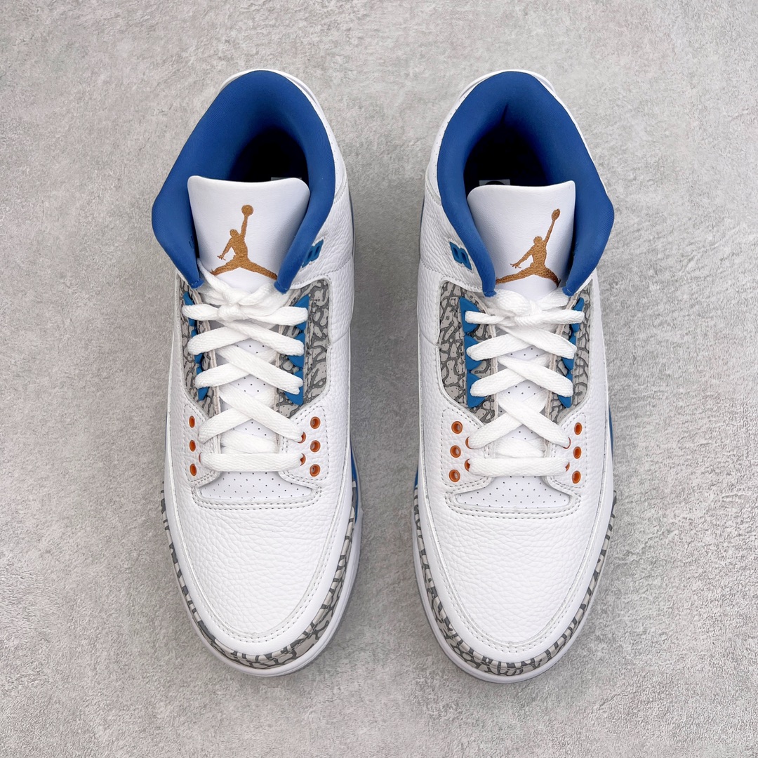 图片[2]-零售💰260 ＃KZ神版福利回馈‼Air Jordan AJ3 Retro 奇才白蓝 CT8532-148 独家外贸特供尺码含45.5 48.5 国内外口碑最好最推荐的产品 市场中端王者 亲自操刀耗时半年巨作 全套原纸板楦头开发 原厂大底磨具加持立体防滑纹理 原装可视Air Sole气垫 原汁原味最完美的三代版型 唯一正确鞋头趴度弧度高度鞋身腰线 此版本只针对中端市场 皮料材质有所更替 其他数据细节工艺流程均保持一致 绝不口嗨 细节品控鞋型随意秒杀市面3XX 4XX 原厂TPU后跟饰片 正确内里反口里网布 皮料菱角分明不变形无多余毛边 正确手工大底描漆拉丝 市场唯一原厂鞋扣模具 原厂织唛标 原厂飞人电绣工艺 尾指中部跳三针 独家绑鞋带手法 印刷中底布 四线拉帮 米色美纹纸贴合固定 进口港宝加持 后跟自然饱满 全鞋荧光划线卡点 追求极致完美 每一双都是工艺品 多重QC质检 超越公司货的品控标准 实实在在的免检产品 尺码：40 40.5 41 42 42.5 43 44 44.5 45 45.5 46 47.5 48.5 编码：by2936060-运动鞋