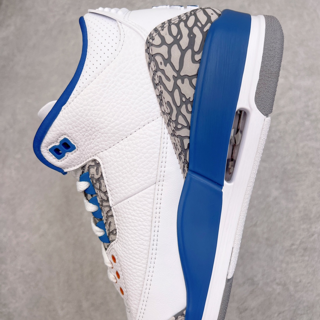 图片[7]-零售💰260 ＃KZ神版福利回馈‼Air Jordan AJ3 Retro 奇才白蓝 CT8532-148 独家外贸特供尺码含45.5 48.5 国内外口碑最好最推荐的产品 市场中端王者 亲自操刀耗时半年巨作 全套原纸板楦头开发 原厂大底磨具加持立体防滑纹理 原装可视Air Sole气垫 原汁原味最完美的三代版型 唯一正确鞋头趴度弧度高度鞋身腰线 此版本只针对中端市场 皮料材质有所更替 其他数据细节工艺流程均保持一致 绝不口嗨 细节品控鞋型随意秒杀市面3XX 4XX 原厂TPU后跟饰片 正确内里反口里网布 皮料菱角分明不变形无多余毛边 正确手工大底描漆拉丝 市场唯一原厂鞋扣模具 原厂织唛标 原厂飞人电绣工艺 尾指中部跳三针 独家绑鞋带手法 印刷中底布 四线拉帮 米色美纹纸贴合固定 进口港宝加持 后跟自然饱满 全鞋荧光划线卡点 追求极致完美 每一双都是工艺品 多重QC质检 超越公司货的品控标准 实实在在的免检产品 尺码：40 40.5 41 42 42.5 43 44 44.5 45 45.5 46 47.5 48.5 编码：by2936060-运动鞋