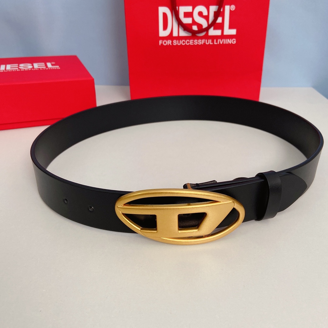 New DIESEL 23 Spring/Summer OVAL-DLOGO Belt: Retro Style, 4.0cm Width