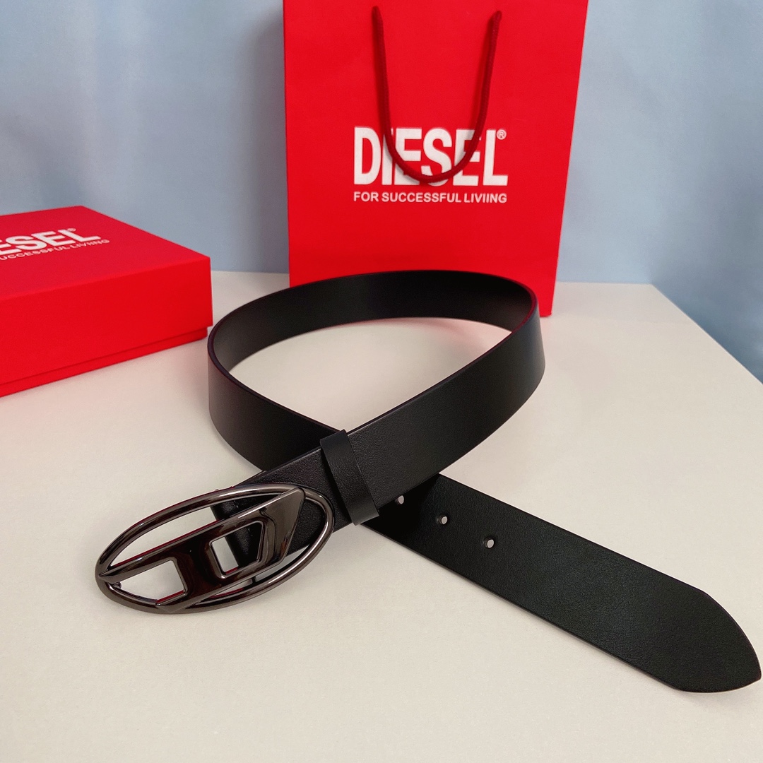 New DIESEL 23 Spring/Summer OVAL-DLOGO Classic Belt – 4.0 cm Width, Fashionable Retro Style - 图片 3