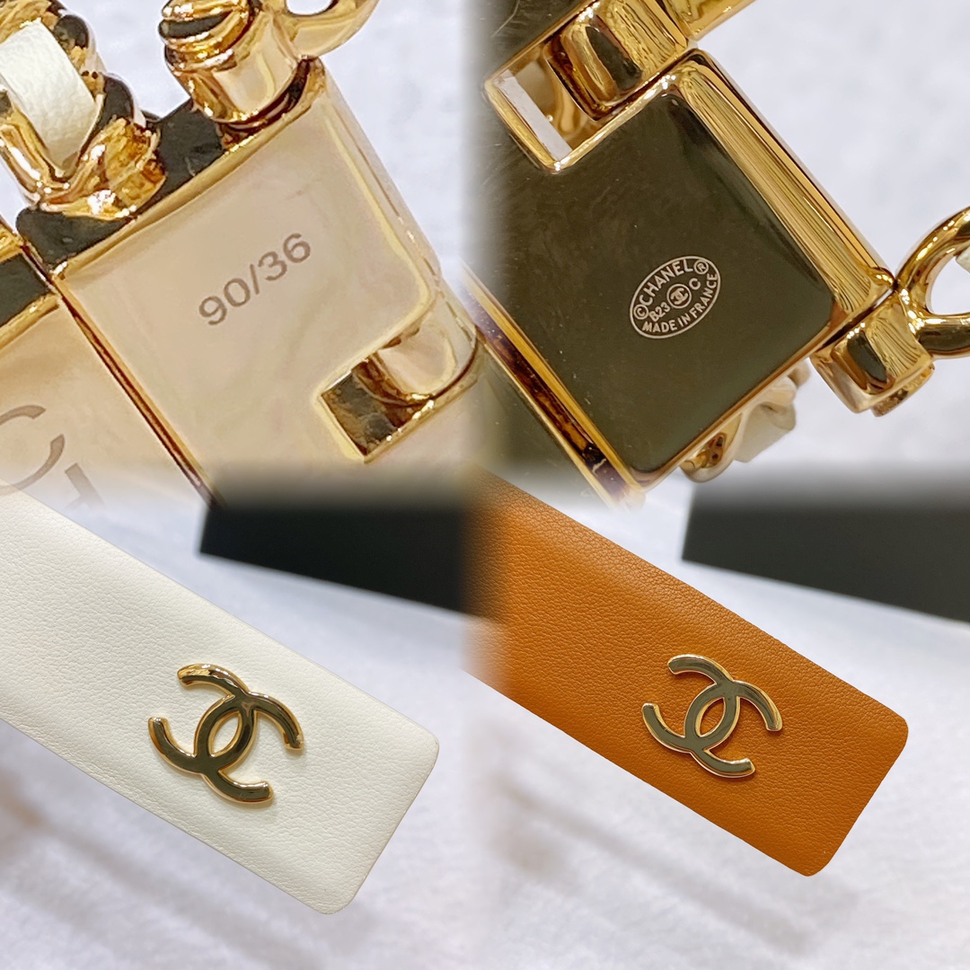 chanel23s独家首发原版小牛皮金色金属与小牛皮白与土黄旋转五金一带两用简单优雅知性的搭配3.0cm