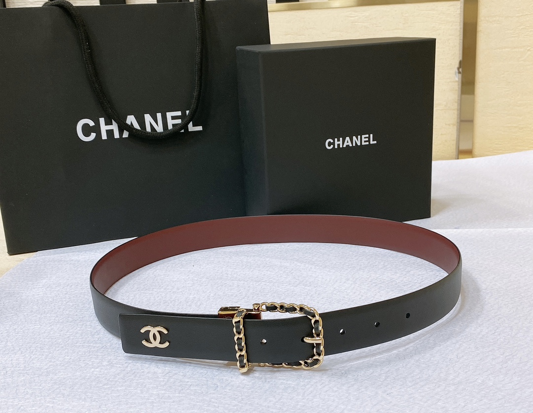 chanel23s独家首发原版小牛皮金色金属与小牛皮白与土黄旋转五金一带两用简单优雅知性的搭配3.0cm