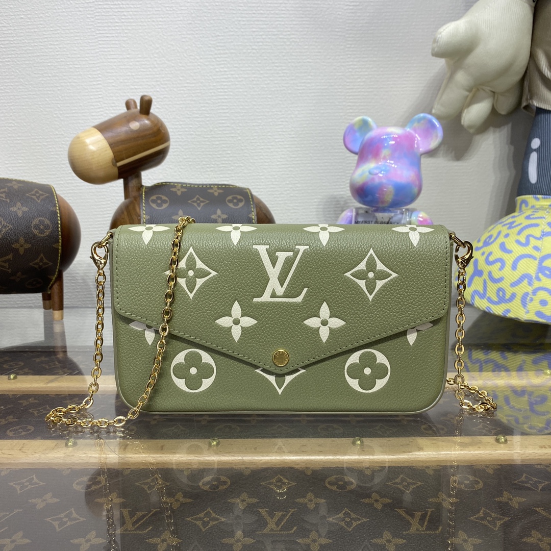 Louis Vuitton LV Pochette FeLicie Crossbody & Shoulder Bags Green White Empreinte​ Cowhide Chains M64064