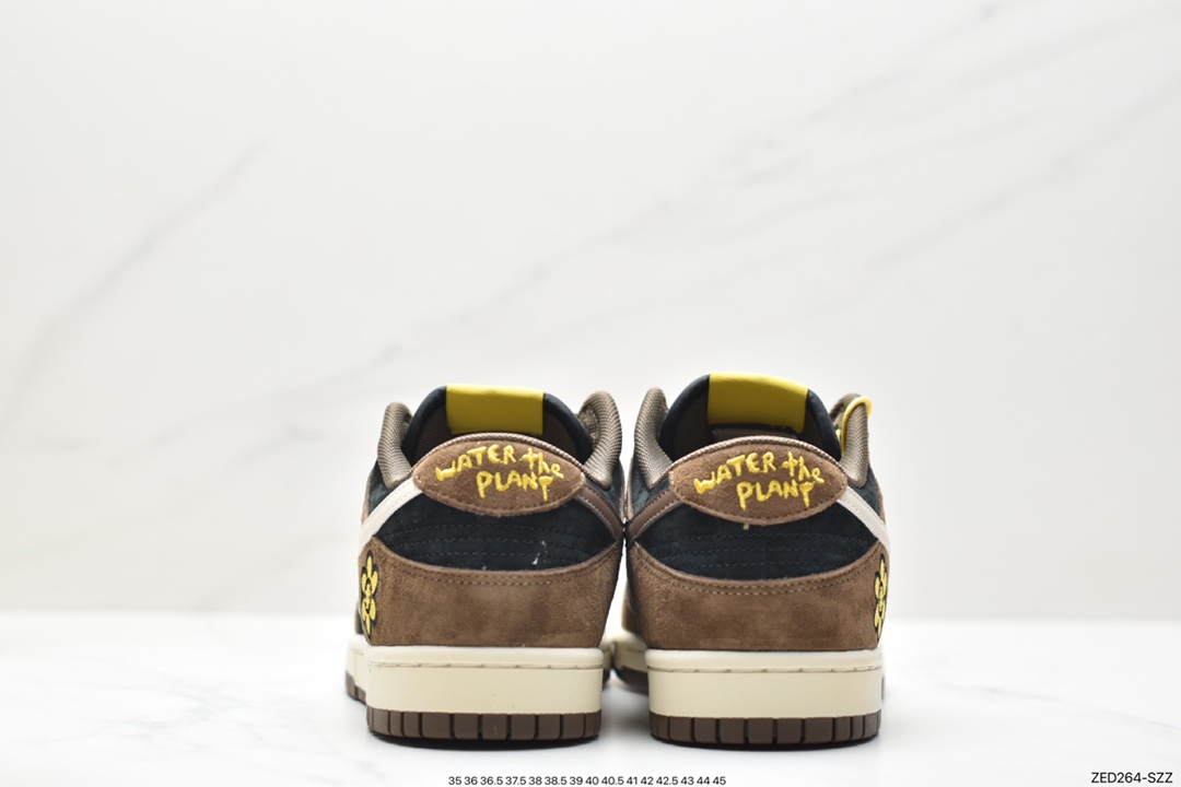 WTP/Water The Plant 1.0 Dunk Low”Shroom”Sunflower Smiley Series Low-top Casual Sports Skateboard Shoes ”Mocha Brown Black Sunflower” WTP028