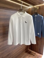 Thom Browne Clothing T-Shirt Black Blue Brown White Cotton Fall/Winter Collection Long Sleeve