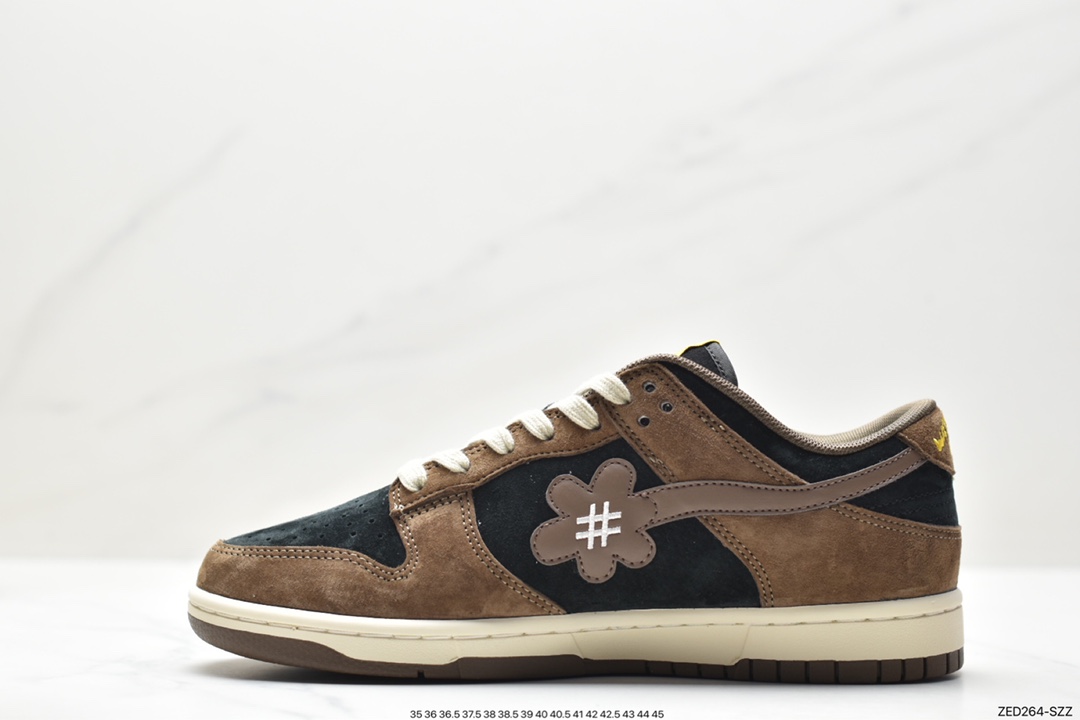 WTP/Water The Plant 1.0 Dunk Low”Shroom”Sunflower Smiley Series Low-top Casual Sports Skateboard Shoes ”Mocha Brown Black Sunflower” WTP028