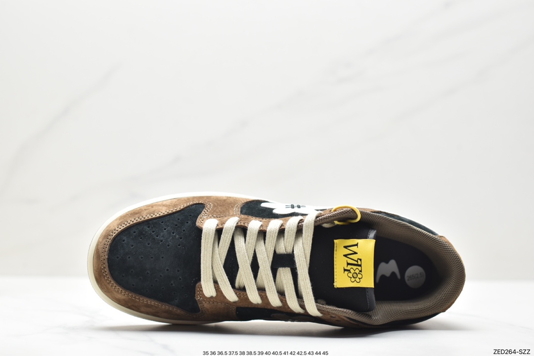 WTP/Water The Plant 1.0 Dunk Low”Shroom”Sunflower Smiley Series Low-top Casual Sports Skateboard Shoes ”Mocha Brown Black Sunflower” WTP028