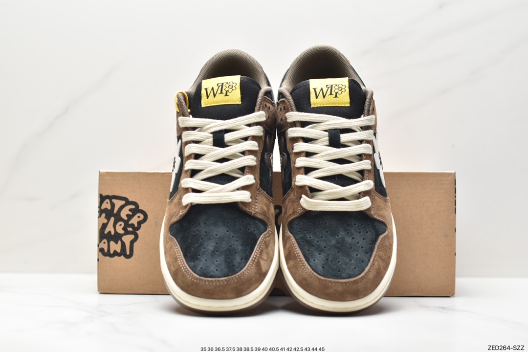 WTP/Water The Plant 1.0 Dunk Low”Shroom”Sunflower Smiley Series Low-top Casual Sports Skateboard Shoes ”Mocha Brown Black Sunflower” WTP028