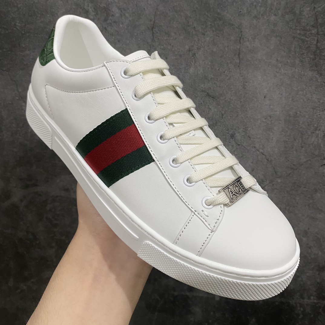 [Counter Edition] GUCCl Gucci Ace series low-top lace-up fashion sneakers for men and women, white and green