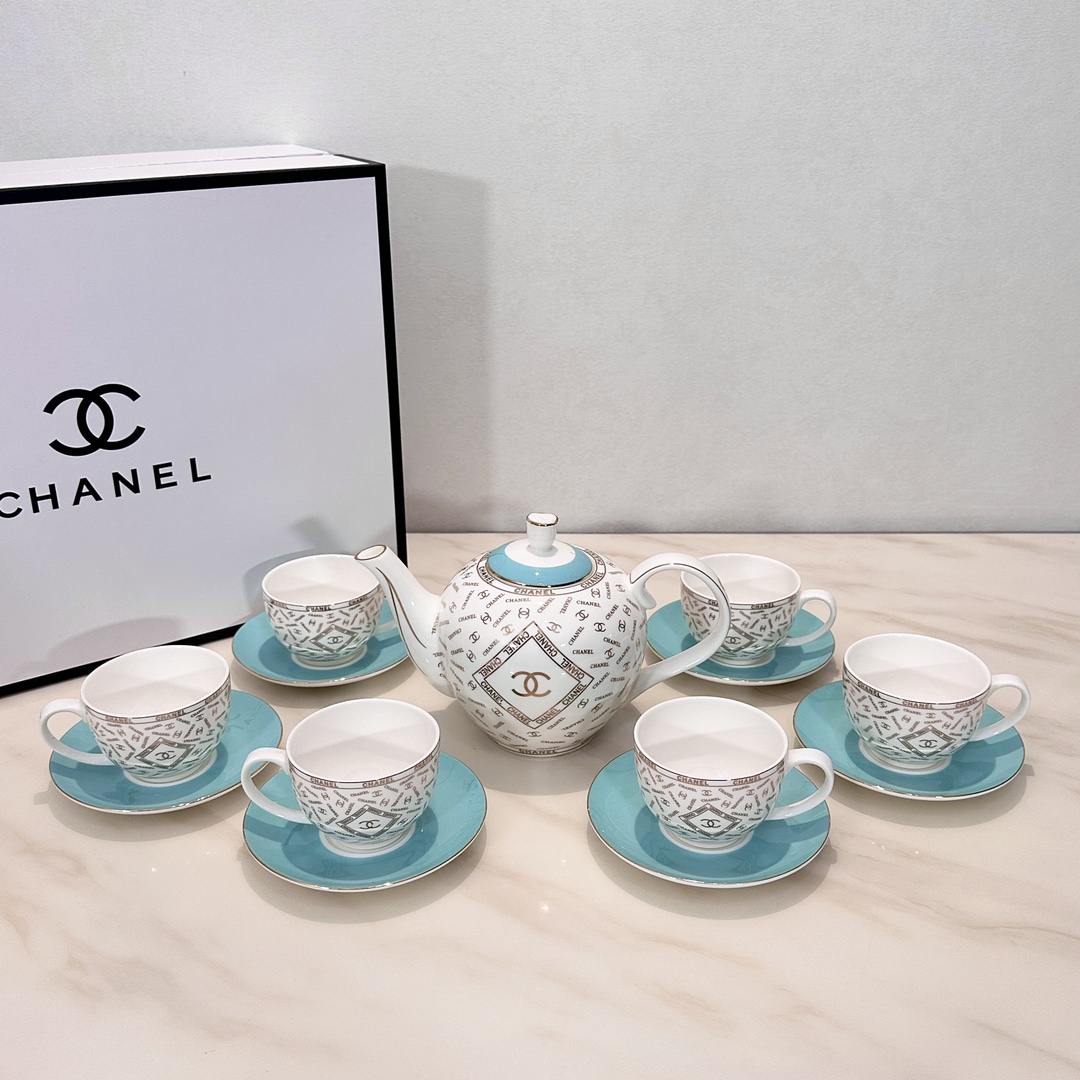Elegant CH*ANEL Coffee Set, High Temperature Glaze Ceramic Teapot and Cup Set