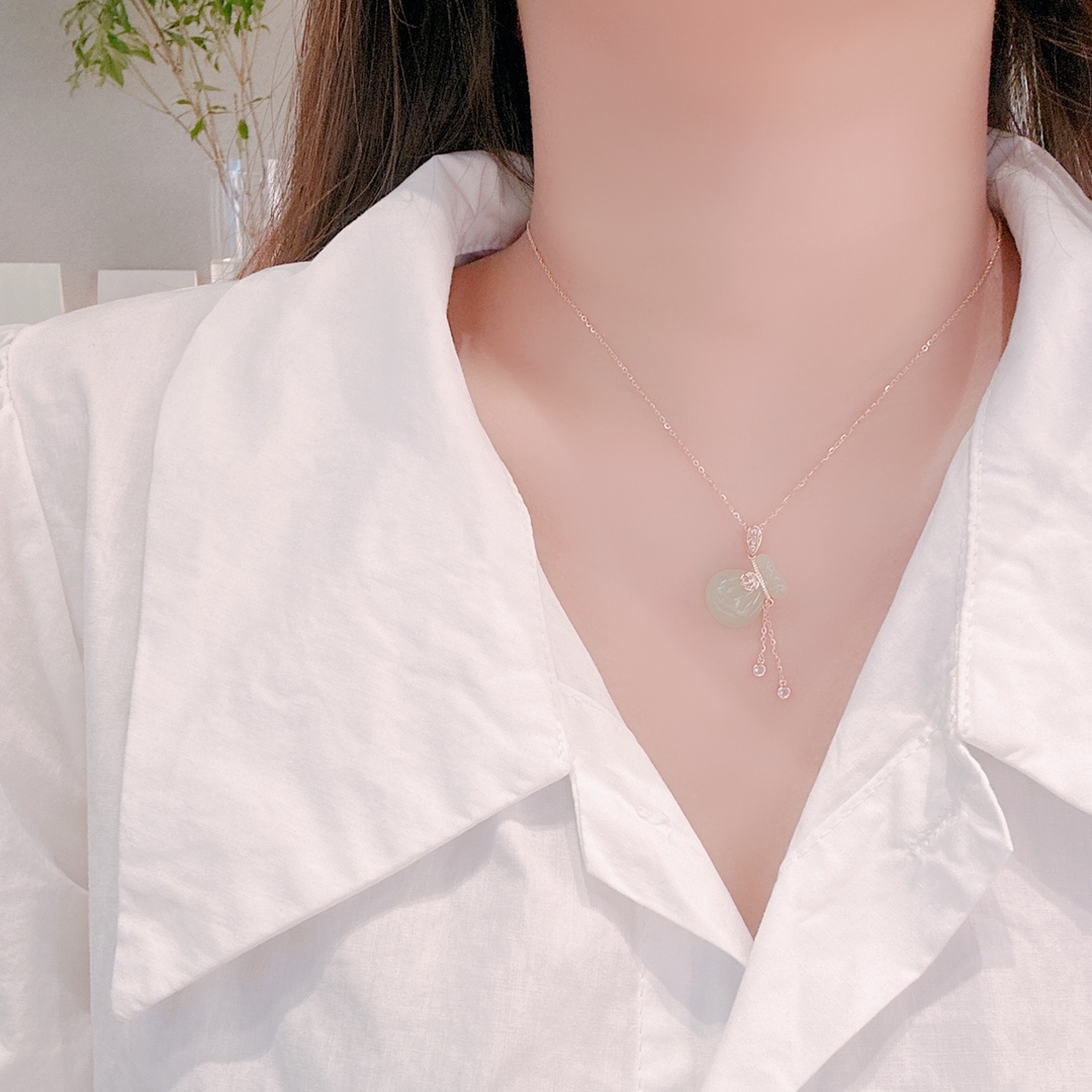 925 Silver Hetian Jade Necklace Korean Style Self-love Silver