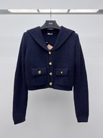 MiuMiu Clothing Coats & Jackets Navy Embroidery Gold Hardware Knitting Wool Vintage smlSJ290390