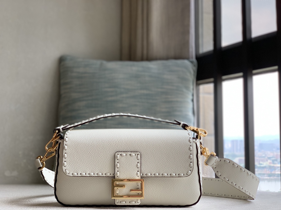 Fendi [Iconic Baguette Medium Handbag] White Gold Buckle