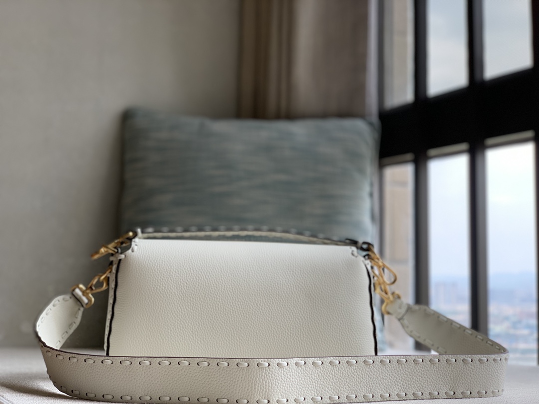 Fendi [Iconic Baguette Medium Handbag] White Gold Buckle