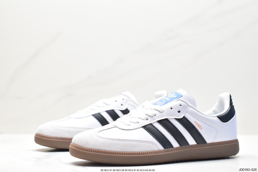 Adidas Originals Samba Vegan OG Samba series gentleman's sneakers ”leather black and white light gray caramel bottom environmental protection logo” GZ4730