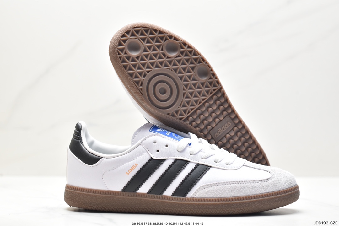 120 Adidas Originals Samba Vegan OG桑巴舞系列绅士板鞋“皮革黑白浅灰焦糖底环保标识”GZ4730