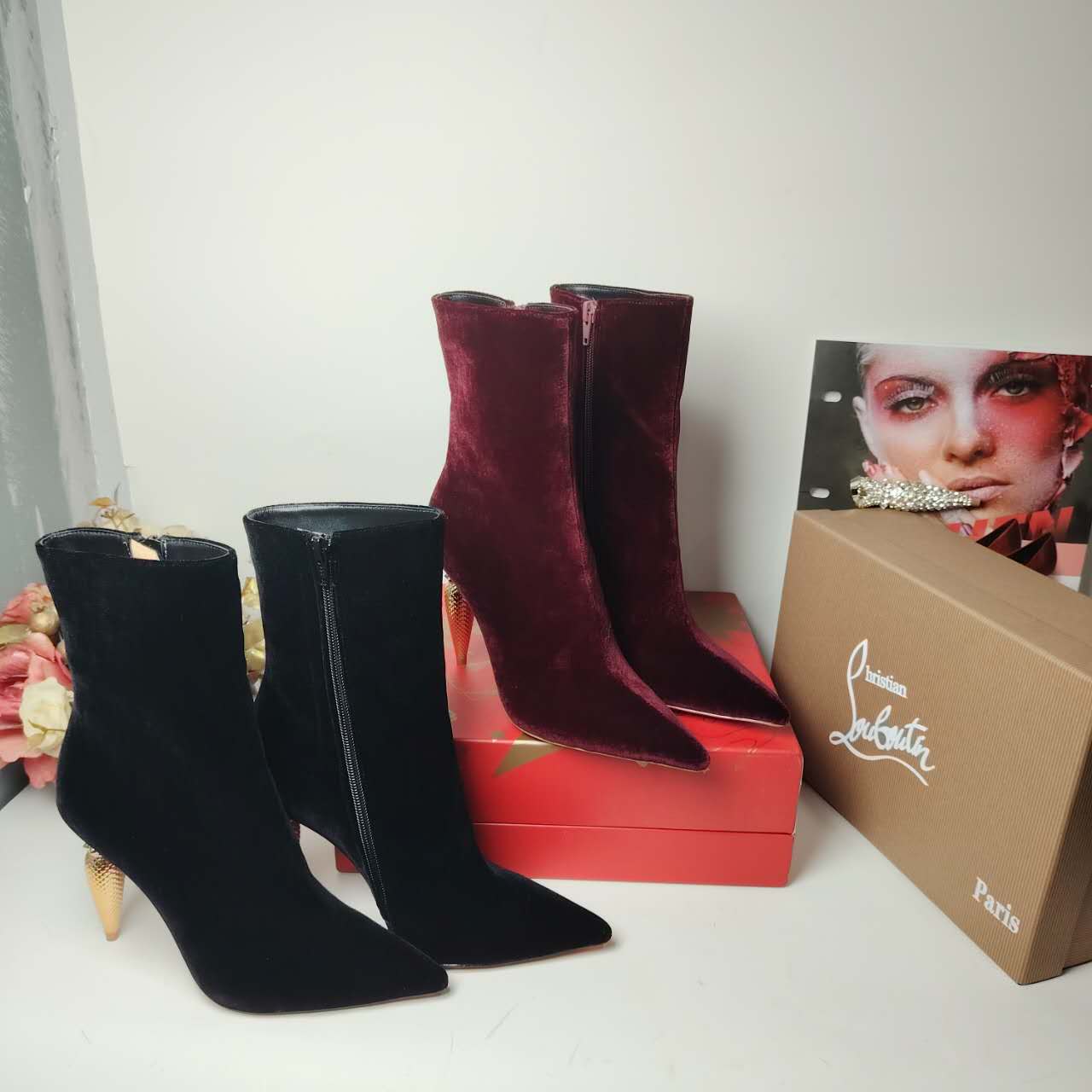 Glamorous Egyptian-inspired Golden Heel Boots with Velvet Material and 10cm Height - 图片 7