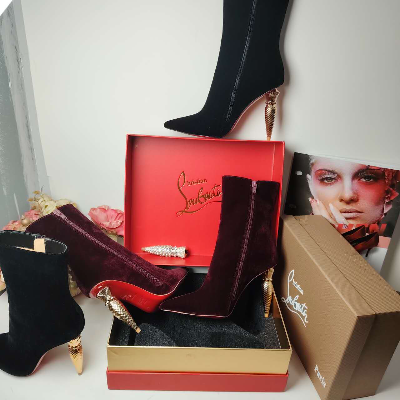 Glamorous Egyptian-inspired Golden Heel Boots with Velvet Material and 10cm Height - 图片 8