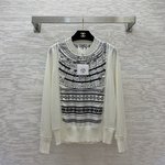 Hermes 1:1
 Clothing Knit Sweater Shirts & Blouses Beige Black White Printing Knitting Silk Wool Vintage Long Sleeve